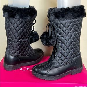 Quilted Black Fur Boots